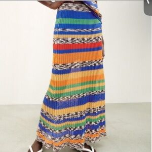 Zara Jacquard Maxi Skirt colorful knit stretchy long skirt boho knit skirt